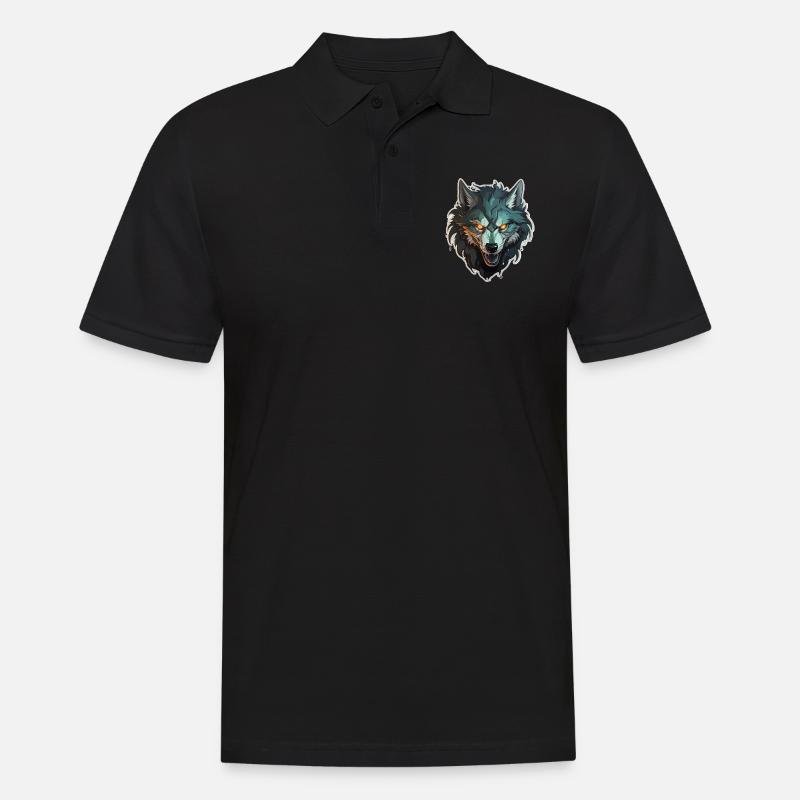 Wolf - Illustration - Männer Poloshirt - Schwarz