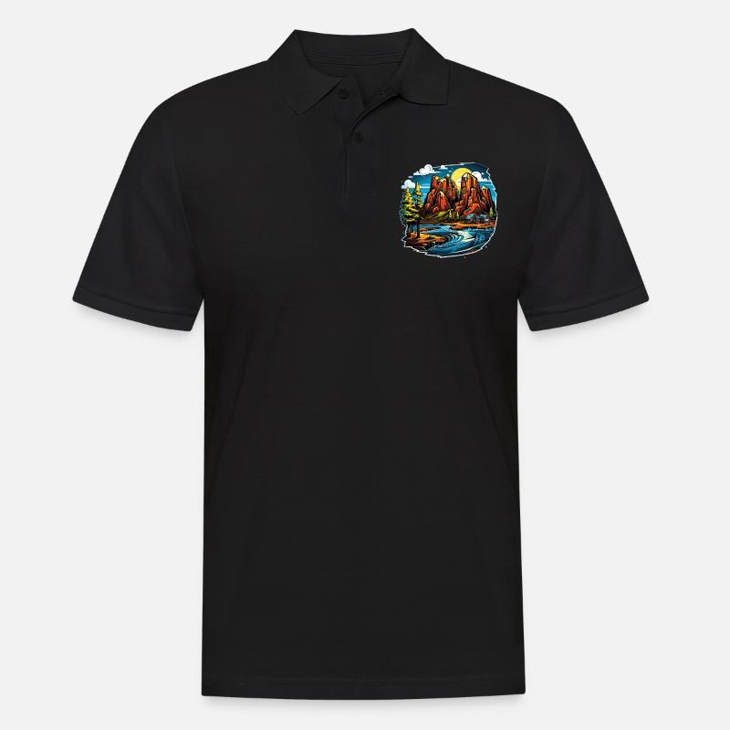 Landschaft - Illustration - Männer Poloshirt - Schwarz