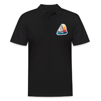 Segelboot - Illustration - Männer Poloshirt - Schwarz - Vorne - Kai (181cm)