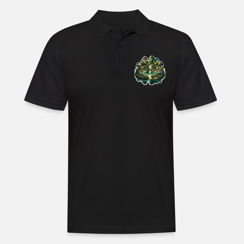 Landschaft - Illustration - Männer Poloshirt - Schwarz
