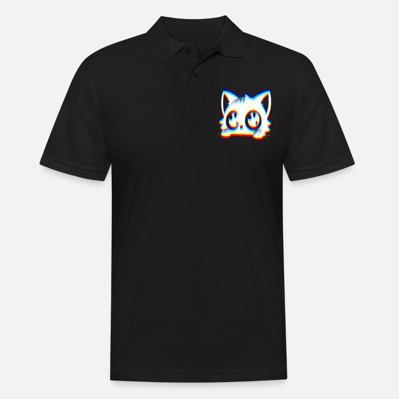 EDM Katze Glitch Style - Männer Poloshirt - Schwarz
