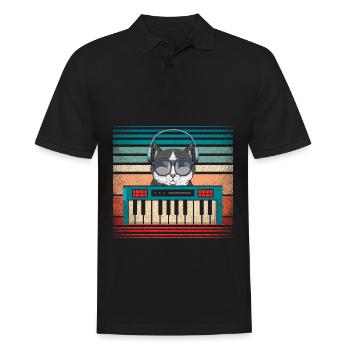 Synthesizer Keyboard Music Producer Cat - Men's Polo Shirt - black - Front - Kai (181cm)