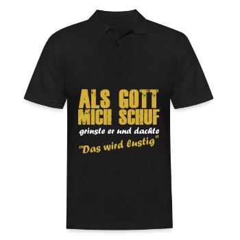 Als gott mich schuf schuf grinste er witzig - Männer Poloshirt - Schwarz - Vorne - Kai (181cm)