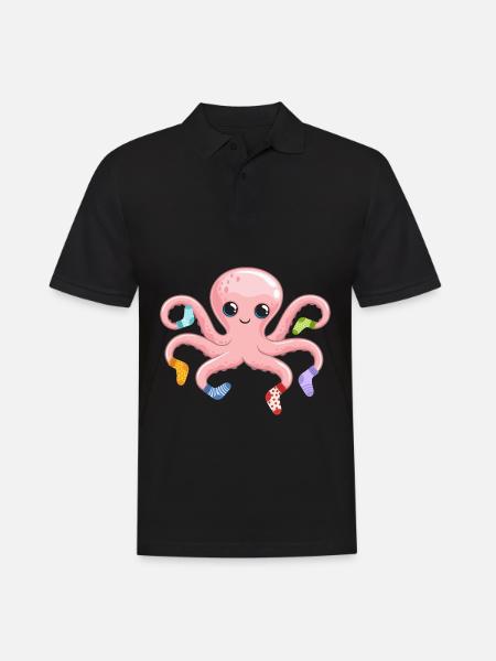 Kawaii Pieuvre douce Pieuvre Marine - Polo Homme - noir