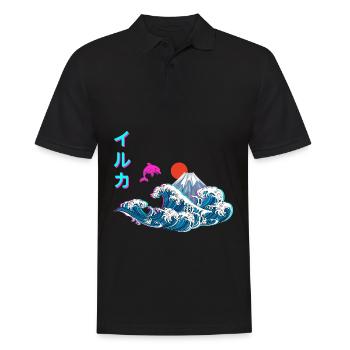 Japanische Vaporwave Große Welle von Kanagawa - Männer Poloshirt - Schwarz - Vorne - Kai (181cm)