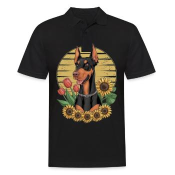 Doberman Pinscher with Sunflowers and Tulips - Men's Polo Shirt - black - Front - Kai (181cm)