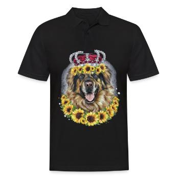 Leonberger Hund mit Krone und Sonnenblumen - Männer Poloshirt - Schwarz - Vorne - Kai (181cm)