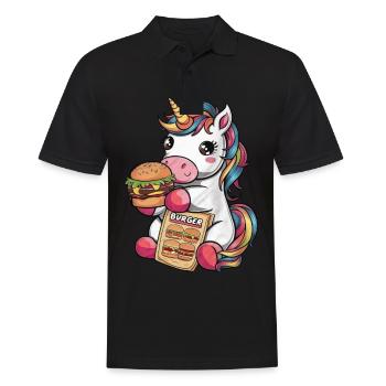 Kawaii Einhorn isst Hamburger - Männer Poloshirt - Schwarz - Vorne - Kai (181cm)