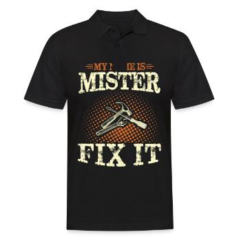 Er kann alles reparieren, Vatertag Papa kann alles - Männer Poloshirt - Schwarz - Vorne - Kai (181cm)