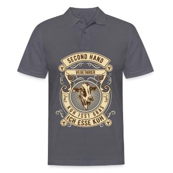 Second Hand Vegetarier - Kuh - Männer Poloshirt - Anthrazit - Vorne - Nico (186cm)