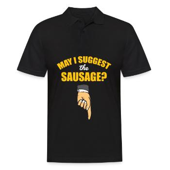 May I recommend the sausage - offensive saying - Men's Polo Shirt - black - Front - Kai (181cm)