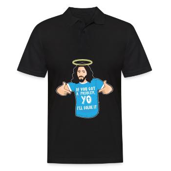 Funny Jesus Shirt Christian Meme Yo I’ll Solve It - Polo Homme - noir - Devant - Kai (181cm)