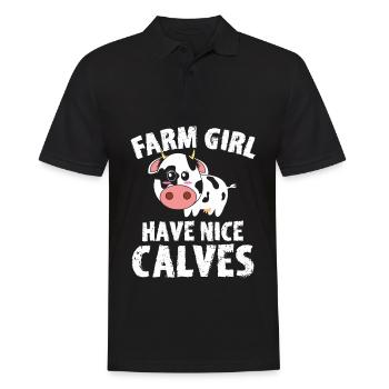 ferme filles ont mignon veaux agriculteurs - Polo Homme - noir - Devant - Kai (181cm)