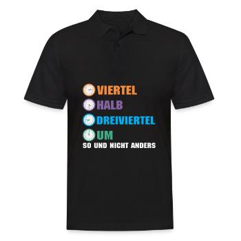 Uhrzeiten in Ostdeutschland Ossi Uhr Viertel Halb - Männer Poloshirt - Schwarz - Vorne - Kai (181cm)