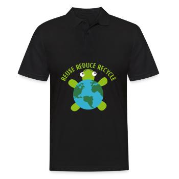 Reduce Reuse Recycle Turtle -Save Earth Ocean - Männer Poloshirt - Schwarz - Vorne - Kai (181cm)