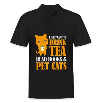 Tee trinken Lesen Sie Bücher Haustiere Katzen - Männer Poloshirt - Schwarz - Vorne - Kai (181cm)