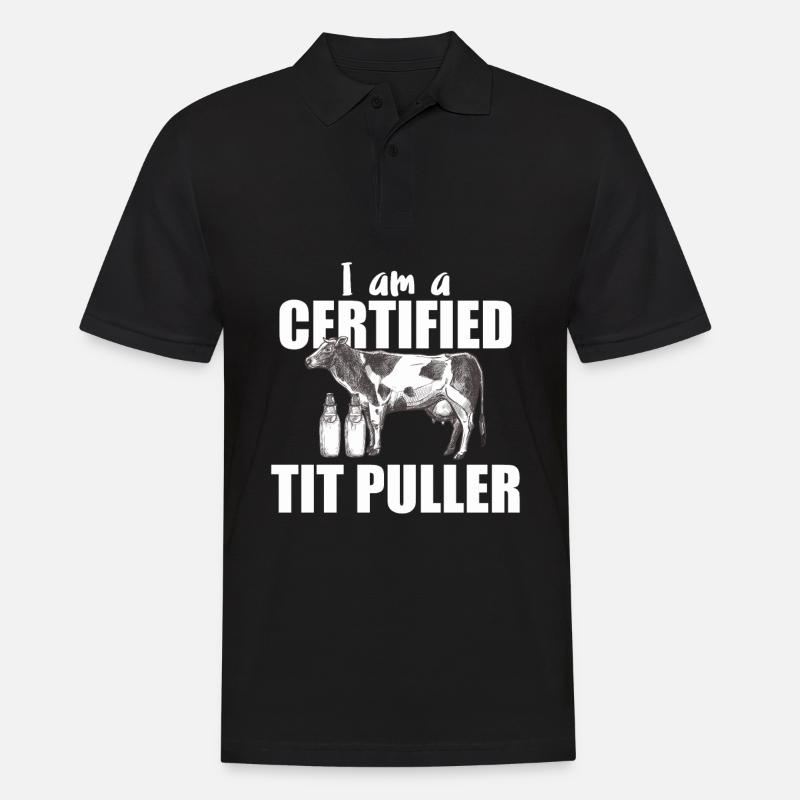 Certified Tit Puller - cow farmer milk - Men's Polo Shirt - black