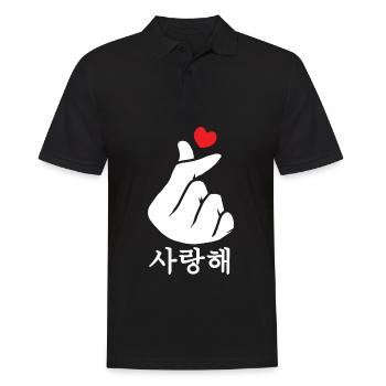Saranghae aime le coeur de doigt KPop coréen - Polo Homme - noir - Devant - Kai (181cm)