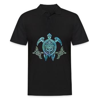 Sea creature Hawaii turtle Tribal Ocean Surfing - Men's Polo Shirt - black - Front - Kai (181cm)