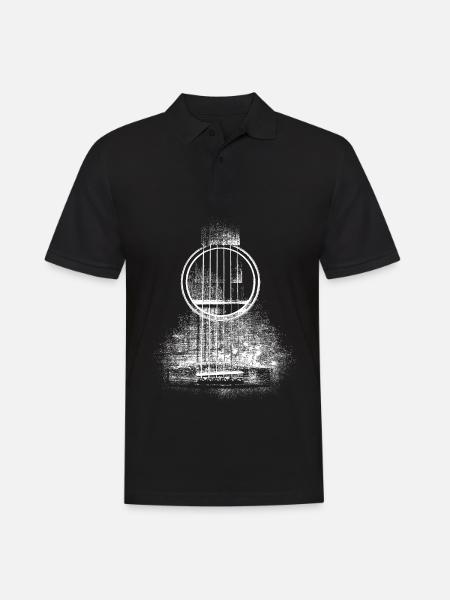 Vintage Akustik Gitarre Rock Musik Instrument - Männer Poloshirt - Schwarz