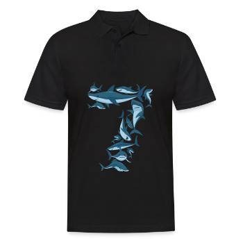 Sweet gift for 7th birthday shark grandchild - Men's Polo Shirt - black - Front - Kai (181cm)