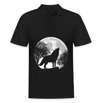 Loup hurlant lune silhouette loups nature - Polo Homme - noir - Devant - Kai (181cm)