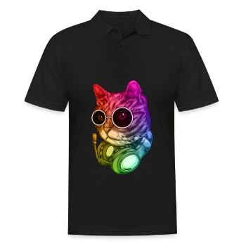 Bunte Musik Katze Kopfhörer Raver Tier - Männer Poloshirt - Schwarz - Vorne - Kai (181cm)
