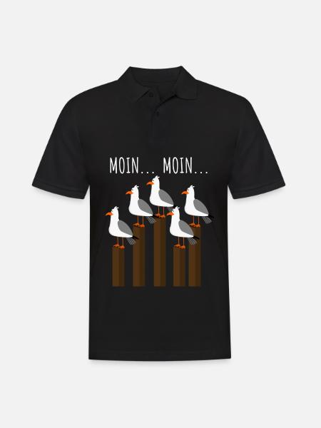 Möwe mit Möwen am Meer mit Moin Spruch - Männer Poloshirt - Schwarz