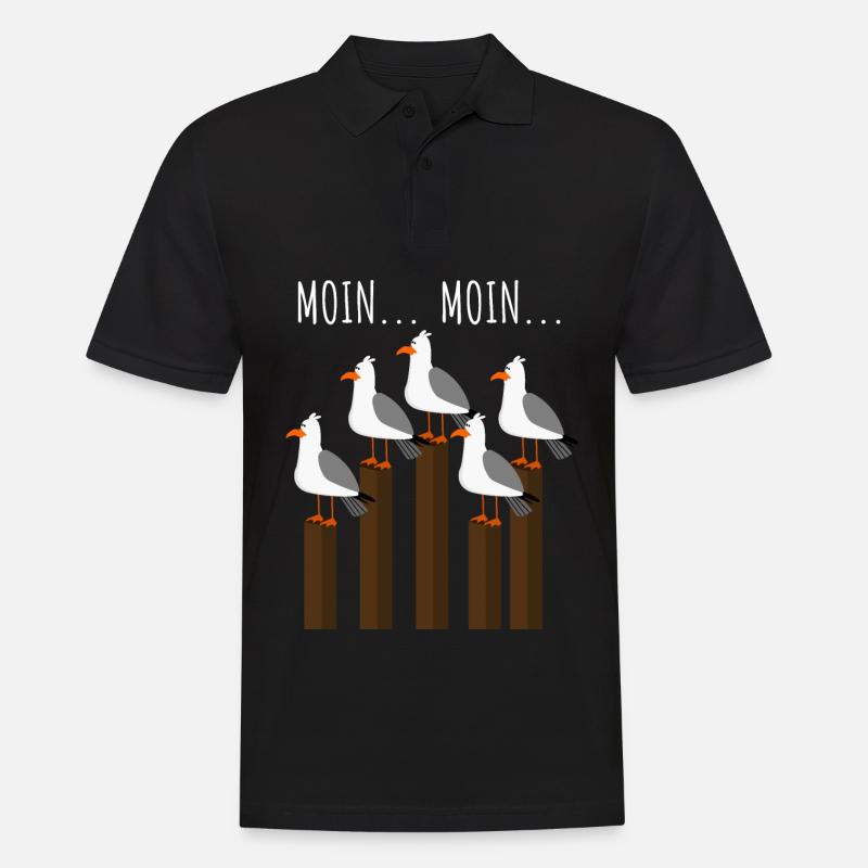 Möwe mit Möwen am Meer mit Moin Spruch - Männer Poloshirt - Schwarz