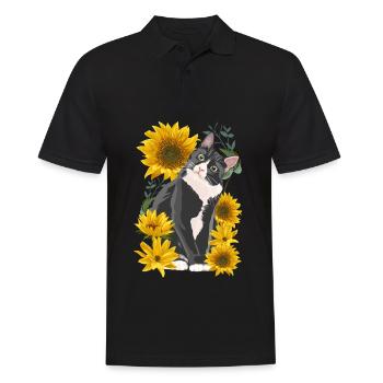 Doux chat tournesol jardin chatons - Polo Homme - noir - Devant - Kai (181cm)