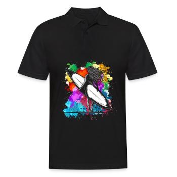 Planche de surf colorée fille vacances sports nautiques plage - Polo Homme - noir - Devant - Kai (181cm)