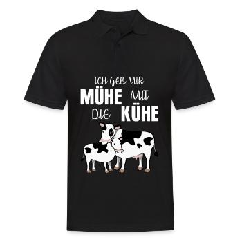 Kuh mit Kalb lustiger Spruch mit Mühe - Männer Poloshirt - Schwarz - Vorne - Kai (181cm)