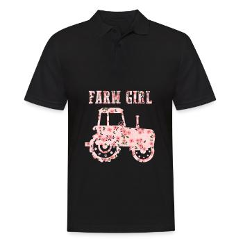 Ferme fille fleurs tracteur agriculteur - Polo Homme - noir - Devant - Kai (181cm)