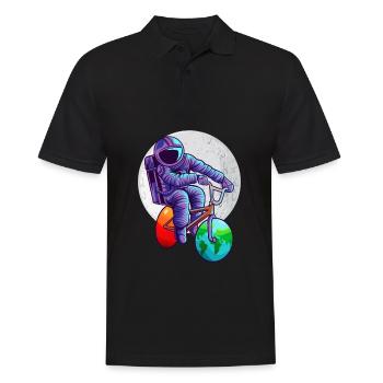Espace astronaute vélo lune mars terre planète - Polo Homme - noir - Devant - Kai (181cm)