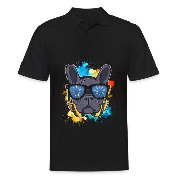 Französische Bulldogge Hund DJ Frenchie - Männer Poloshirt - Schwarz - Vorne - Kai (181cm)