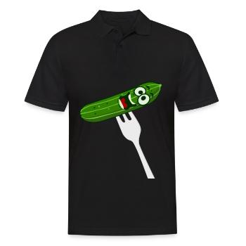Gurke mit Gabel - lustig - Männer Poloshirt - Schwarz - Vorne - Kai (181cm)