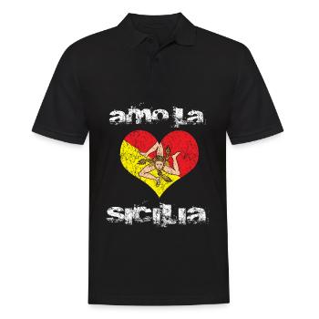 Sizilien Sicilia Herz Flagge - Männer Poloshirt - Schwarz - Vorne - Kai (181cm)