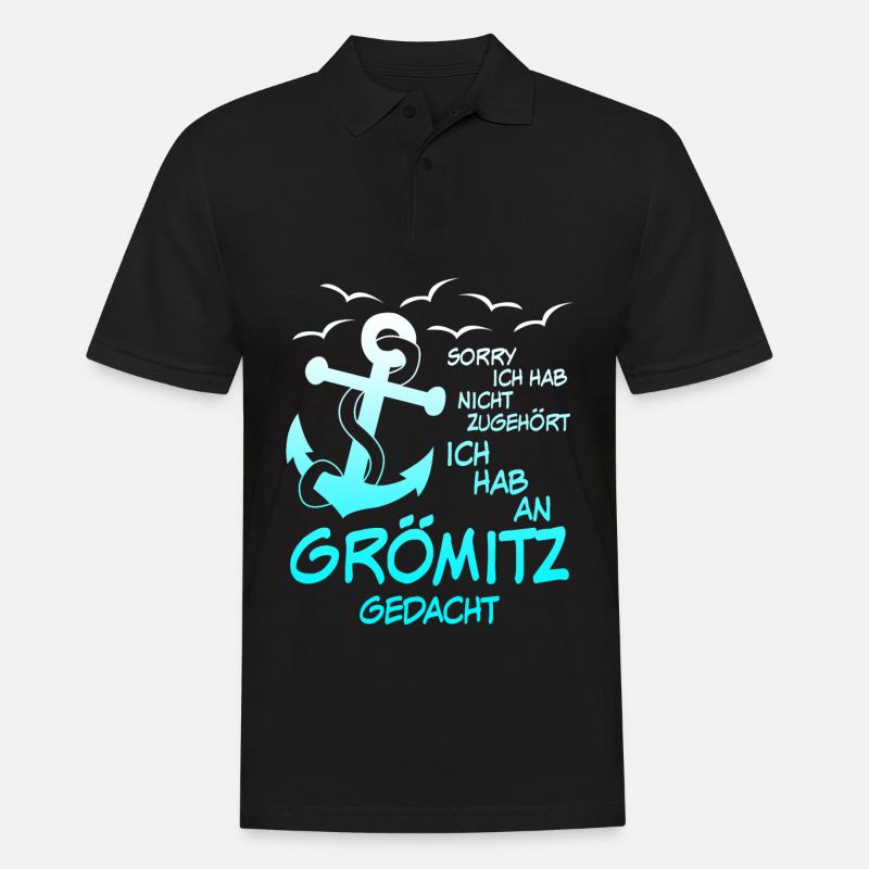 Grömitz Spruch mit Anker - Männer Poloshirt - Schwarz