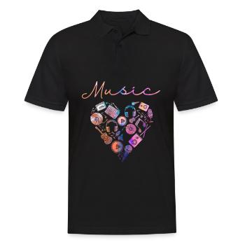 Musik Herz Gitarre Musiker Mikrofon - Männer Poloshirt - Schwarz - Vorne - Kai (181cm)