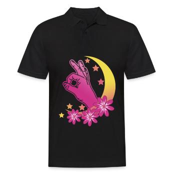 Regardé dans Vaporwave Moon Regardé dans - Polo Homme - noir - Devant - Kai (181cm)