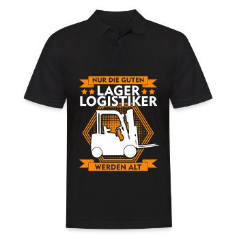 Lagerist Fachkraft für Lagerlogistik - Männer Poloshirt - Schwarz - Vorne - Kai (181cm)