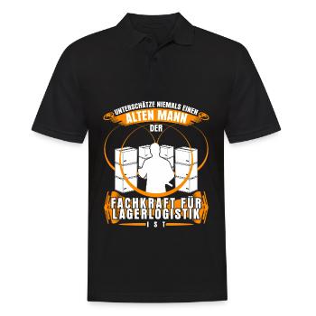 Fachkraft für Lagerlogistik Lagerist - Männer Poloshirt - Schwarz - Vorne - Kai (181cm)