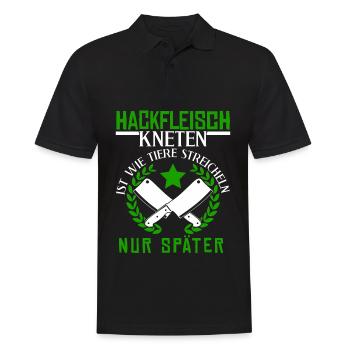 Metzger Fleischer Hackfleisch kneten - Männer Poloshirt - Schwarz - Vorne - Kai (181cm)