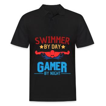 Schwimmer am Tag Gamer bei Nacht - Männer Poloshirt - Schwarz - Vorne - Kai (181cm)