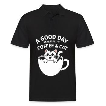 Chaton matin café et chat - Polo Homme - noir - Devant - Kai (181cm)