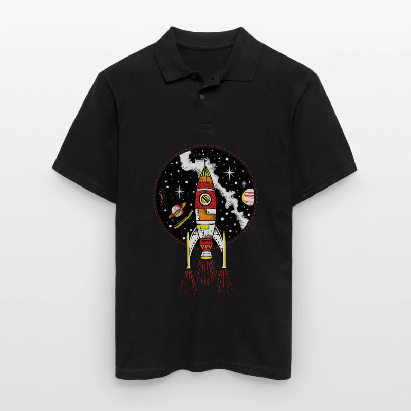 Retro rocket ship launching outer space shuttle Men's Polo Shirt