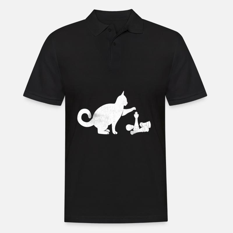 Chat d'échecs joue avec des pièces d'échecs - Polo Homme - noir