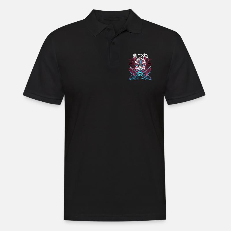 Japanischer Dämon Katzenstil Mit Katana Schwertern - Männer Poloshirt - Schwarz