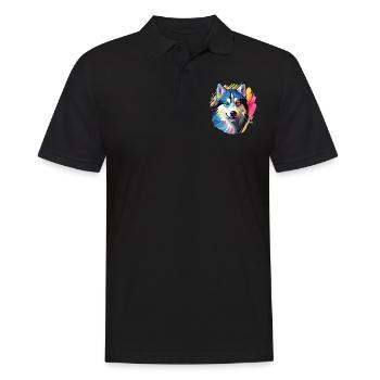 Porträt eines Husky-Hundes im Pop-Art-Stil - Männer Poloshirt - Schwarz - Vorne - Kai (181cm)