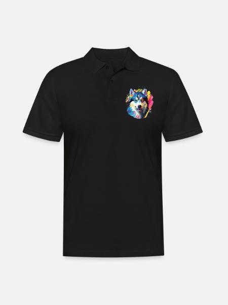 Portrait d'un chien de la race Husky style pop art - Polo Homme - noir